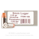Underwood 9mm Ammo For Sale - 115 Grain Xtreme Penetrator - 20 Rounds