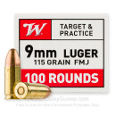 9mm Ammo - 115 gr FMJ - WinUSA Ammunition - 100 Rounds