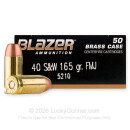 40 S&W Ammo - 165 Grain FMJ - Blazer Brass 40 cal Ammunition - 50 Rounds