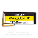 Premium 7.62x39 Ammo For Sale - 123 Grain Ballistic Tip Ammunition in Stock by Nosler - 20 Rounds