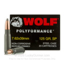 Cheap 7.62x39 Ammo For Sale From Wolf Ammunition - 125 gr soft point SP ammunition online - 20 Rounds of AK-47 Ammo