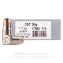 Underwood 357 Sig Ammo For Sale - 115 Grain JHP - 20 Rounds