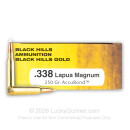 Premium 338 Lapua Mag Ammo For Sale - 250 Grain AccuBond Ammunition in Stock by Black Hills Gold - 20 Rounds