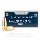 9mm Ammo For Sale - 124 gr TMJ Speer LAWMAN Ammunition In Stock - 50 Rounds