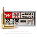 Cheap 22-250 Rem Winchester Ammo For Sale - 55 gr Soft Point Ammunition In Stock by Winchester Super-X - 20 Rounds