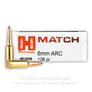 Premium 6mm ARC Ammo For Sale - 108 Grain ELD Match Ammunition in Stock by Hornady Match - 20 Rounds