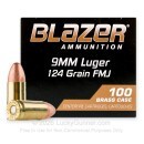 Cheap Blazer Brass 9mm Ammo For Sale - 124 Grain FMJ - 100 Rounds