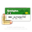 380 Auto Ammo In Stock - 95 gr MC - 380 ACP Ammunition by Remington UMC For Sale - 50 Rounds