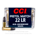 Premium 22 LR Ammo For Sale - 40 gr LRN Pistol Match - CCI Ammunition In Stock - 50 Rounds