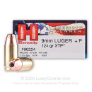 9mm Luger Ammo - Hornady American Gunner +P 124gr JHP - 25 Rounds