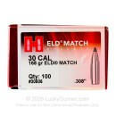 Premium 30 Caliber (.308") Bullets For Sale - 168 Grain ELD Match Bullets in Stock by Hornady - 100 Projectiles