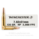 Premium 7.62x51 Ammo For Sale - 135 Grain Sierra HP Ammunition in Stock by Winchester - 20 Rounds