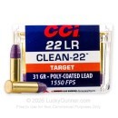 CCI Clean-22 Hyper Velocity 22 LR Ammo For Sale - 31 Grain Poly-Coated LRN - 50 Rounds