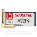Hornady Subsonic 45-70 Govt Ammo For Sale - 410gr Sub-X - 200 Rounds