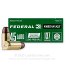 Premium 45 ACP Ammo For Sale - 137 Grain Lead Free Bullet Ammunition in Stock by Federal American Eagle Indoor Range Training - 50 Rounds