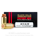 Premium 40 S&W Ammo For Sale - 115 Grain HoneyBadger Ammunition in Stock by Black Hills - 20 Rounds