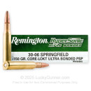 Premium 30-06 Ammo For Sale - 150 Grain Core-Lokt Ultra-Bonded PSP Ammunition in Stock by Remington Hypersonic - 20 Rounds