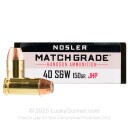 Premium 40 S&W Ammo For Sale - 150 Grain JHP Ammunition in Stock by Nosler Match Grade - 50 Rounds
