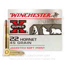 Premium 22 Hornet Ammo For Sale - 45 Grain SP Ammunition in Stock by Winchester Super-X - 50 Rounds