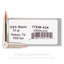 Underwood 223 Rem Ammo For Sale - 55 Grain Ballistic Tip Varmint - 20 Rounds