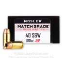 Premium 40 S&W Ammo For Sale - 180 Grain JHP Ammunition in Stock by Nosler Match Grade - 20 Rounds