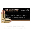 Blazer Brass Reduced Recoil 9mm Ammo For Sale - 100 Grain FMJ - 50 Rounds
