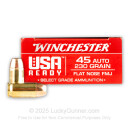 Premium 45 ACP Ammo For Sale - 230 Grain FMJ FN Ammunition in Stock by Winchester USA Ready - 50 Rounds