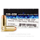 Premium 10mm Auto Ammo For Sale - 150 Grain JHP Ammunition in Stock by Corbon - 20 Rounds