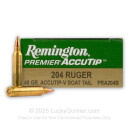 Premium 204 Ruger Ammo For Sale - 40 Grain Polymer Tip Ammunition in Stock by Remington Accutip-V Boat Tail - 20 Rounds