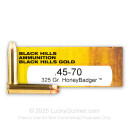 Premium 45-70 Government Ammo For Sale - 325 Grain HoneyBadger Ammunition in Stock by Black Hills Gold - 20 Rounds