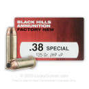 Premium 38 Special +P Ammo For Sale - 125 Grain JHP Ammunition in Stock by Black Hills - 500 Rounds