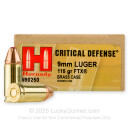 9mm Defense Ammo For Sale - 115 gr JHP FTX Hornady Ammunition In Stock - 25 Rounds