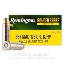 Premium 357 Mag Ammo For Sale - 125 Grain BJHP Ammunition in Stock by Remington Golden Saber Defense - 20 Rounds