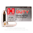 Cheap 10mm Auto Ammo For Sale - 175 Grain Flexlock Ammunition in Stock by Hornady Critical Duty - 20 Rounds