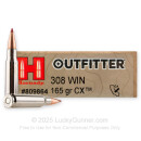 Premium 308 Ammo For Sale - 165 Grain CX Ammunition in Stock by Hornady Outfitter - 20 Rounds