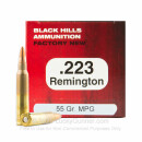 Premium 223 Rem Ammo For Sale - 55 Grain Multi-Purpose Green HP Ammunition in Stock by Black Hills - 50 Rounds