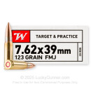 Winchester 7.62x39 Ammo For Sale - 123 Grain FMJ - 200 Rounds