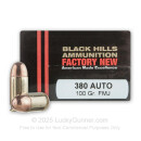 Cheap 380 Auto Ammo For Sale - 100 Grain FMJ Ammunition in Stock by Black Hills - 20 Rounds