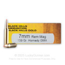 Black Hills Gold 7mm Rem Mag Ammo For Sale - 139 Grain GMX - 20 Rounds