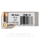 Underwood 380 Auto Ammo For Sale - 90 Grain JHP - 20 Rounds
