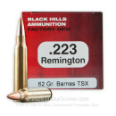 Premium 223 Rem Ammo For Sale - 62 Grain Barnes TSX Ammunition in Stock by Black Hills - 50 Rounds