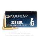 222 Remington Ammo For Sale - 50 gr SP - Federal Power Shok Ammo Online