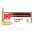 Premium 5.56x45 Ammo For Sale - 55 Grain CX Ammunition in Stock by Hornady Superformance - 20 Rounds