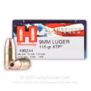 Premium 9mm Ammo For Sale - 115 Grain JHP Ammunition in Stock by Hornady American Gunner - 250 Rounds