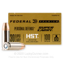Premium 30 Super Carry Ammo For Sale - 100 Grain JHP Ammunition in Stock by Federal Personal Defense HST - 20 Rounds