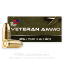 Cheap 9mm Ammo For Sale - 115 Grain FMJ Ammunition in Stock by Veteran Ammo - 50 Rounds