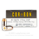  Premium 40 S&W Ammo - Corbon Self-Defense 150 Grain JHP - 20 Rounds