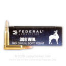 Bulk 308 Winchester 180 grain Soft Point Federal Power Shok Rifle Ammunition - 200 Rounds