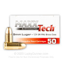 Cheap 9mm Ammo For Sale - 124 Grain FMJ Ammunition in Stock by MAXX Tech - 50 Rounds