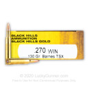 Premium 270 Ammo For Sale - 130 Grain TSX Ammunition in Stock by Black Hills Gold - 20 Rounds